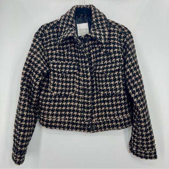Anthropologie Avec Les Filles Cropped Bomber Lea Houndstooth Metallic Jacket S - Picture 6 of 11